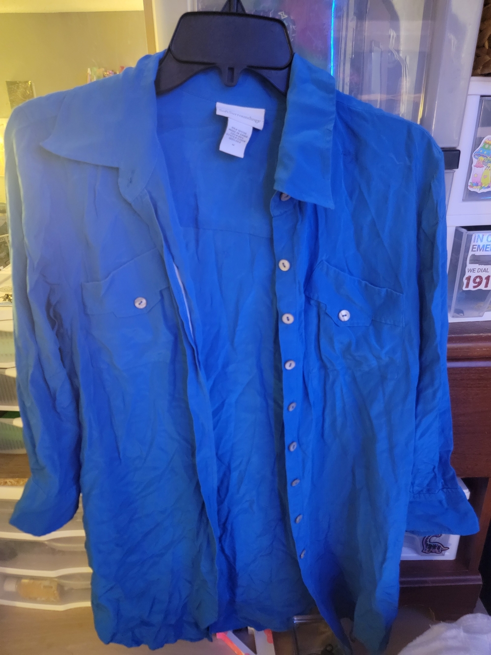 Soft Surroundings Bright Blue Button-Down Shirt Excellent Condition
